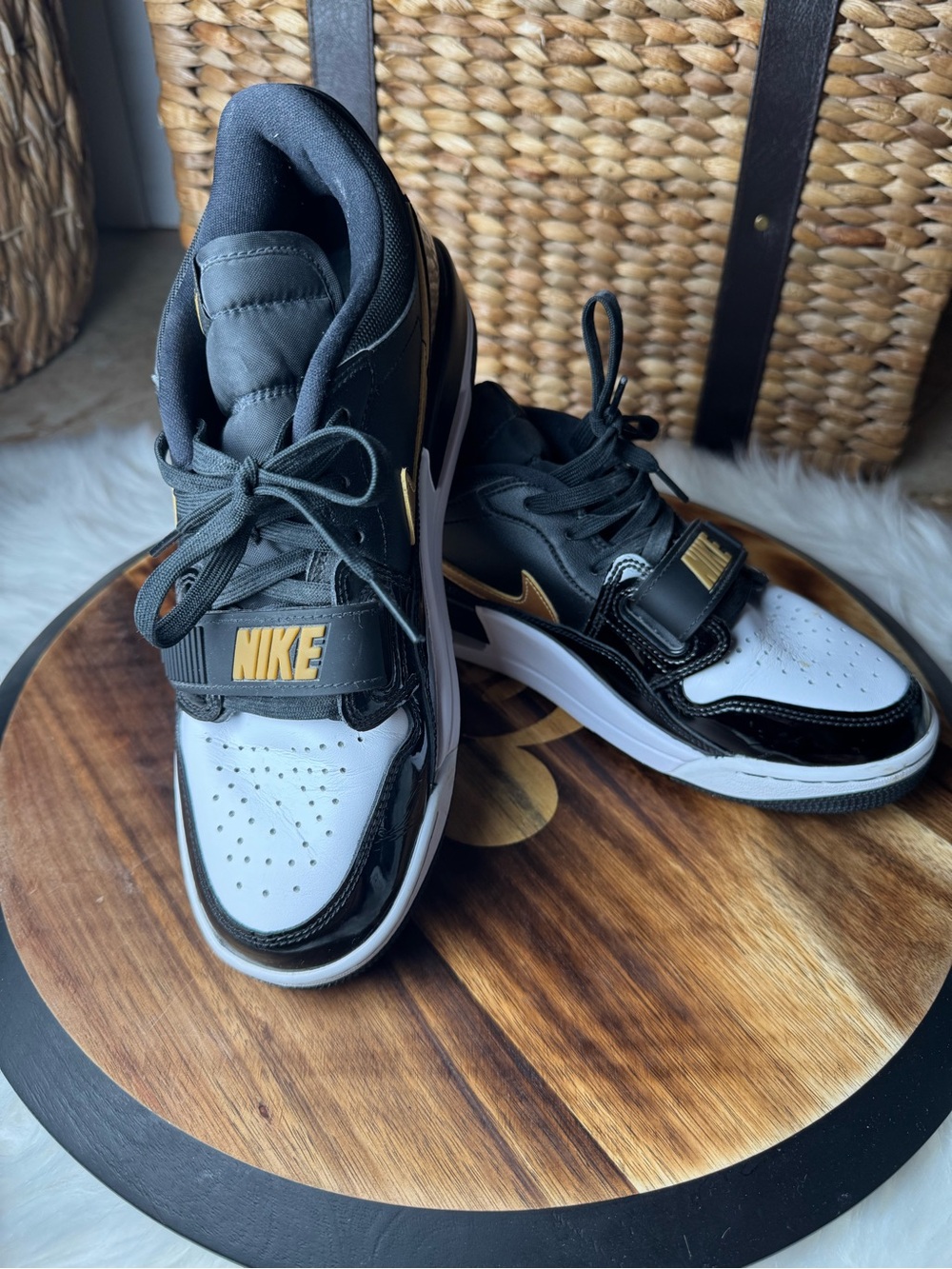Nike AIR Men’s/Womans Black White and Gold Low-Top Sneakers